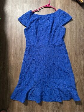 Textured Lace Midi Dress in Cobalt Blue